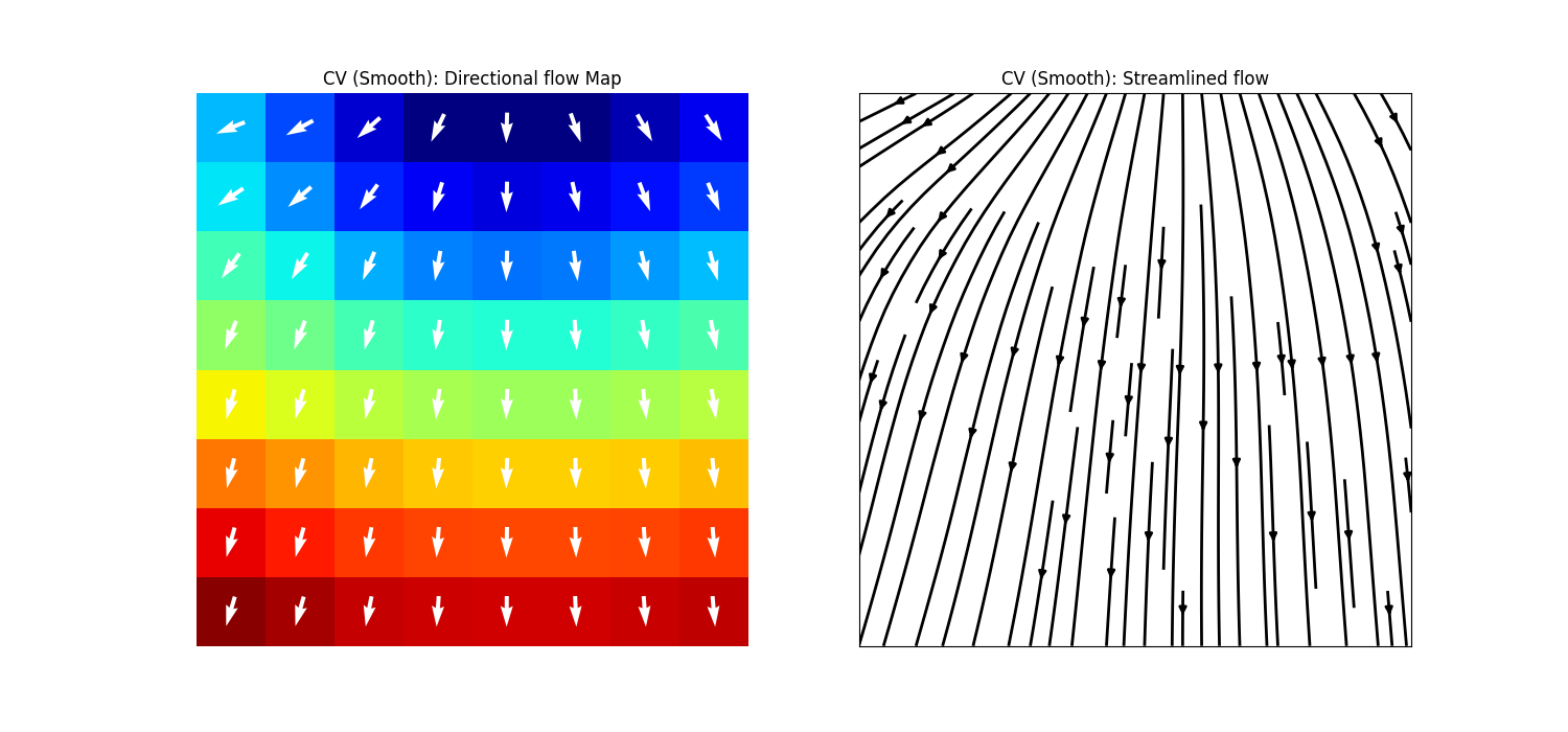 CV (Smooth): Directional flow Map, CV (Smooth): Streamlined flow